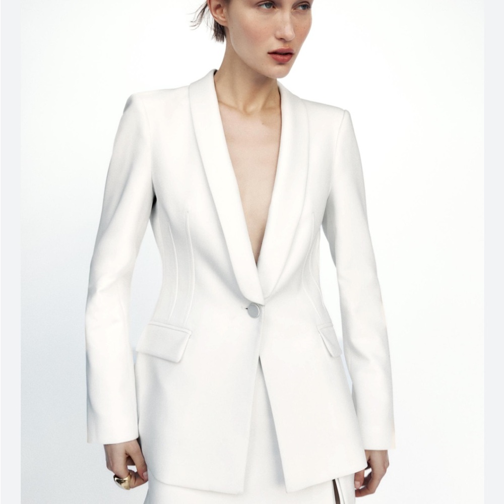 Zara White Tailored Blazer